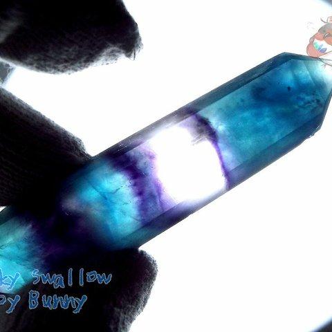 📜ブルーフローライト ダブルポイント 18サイド（フルオライト：青蛍石：蒼螢石：Fluorite：レインボーブルーフローライト） No.2932 現品販売