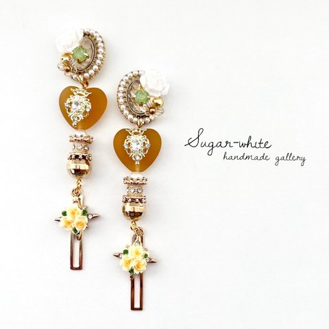 🍯💐  Amber Honey series ✵  [ 花園 : 01 ]   ピアス ・ イヤリング  フロストタイプ   高品質 ベネチアンガラス 🇮🇹 
