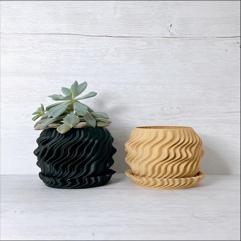 WAVE / 3D printed 植木鉢 / 2号 / ブラウン、ブラック / プランター