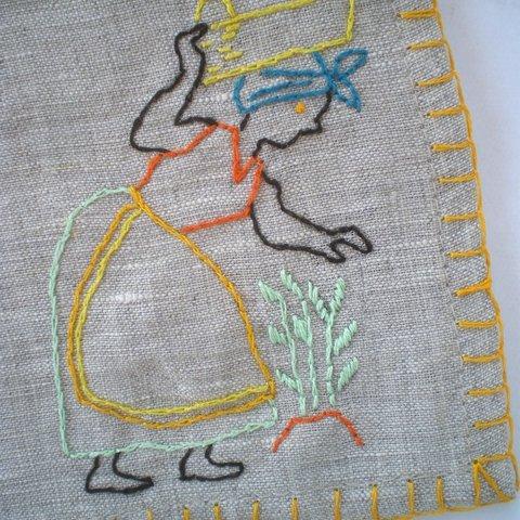 手刺繍リネンハンカチ「収穫ガール」