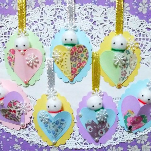 ⛄💗雪だるまのハートタグおまかせ7枚　冬限定