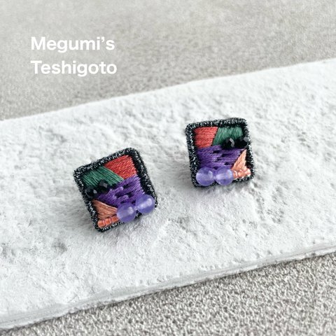 天然石×刺繍ピアス・イヤリング（カラフル）