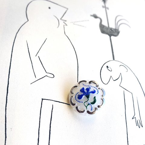 【1コずつ販売】#czechglass#czechbutton#チェコボタン　ハンドメイド手打ち　23㍉ blue flower white/silver 