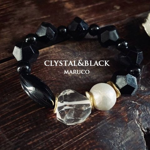 BL209-2094水晶&Black VINTAGE/17㎝*ブレスレット*　　送料無料　STONE+Acrylic+GLASS