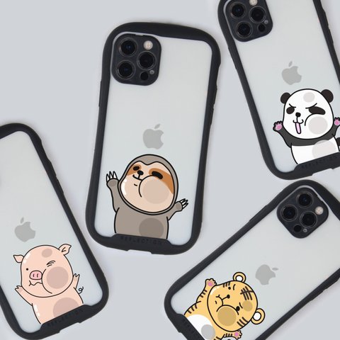 【張り付く動物】スマホケース グリップケース クリアケース ナマケモノ パンダ トラ ブタ iPhone全機種対応