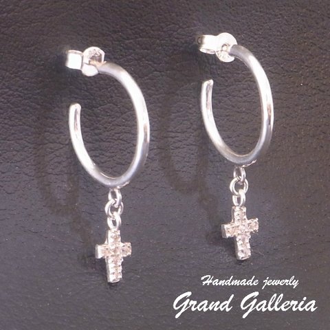 シルバー925 フープ クロス 十字架 ピアス 両耳 Grand Galleria