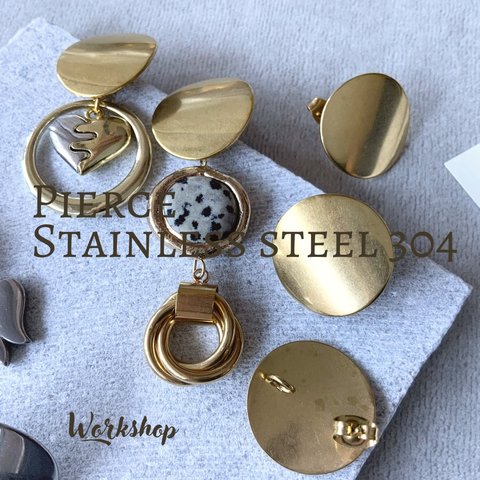 ☆再入荷【4pcs】ステンレス304ピアス　カーブラウンド  ゴールド