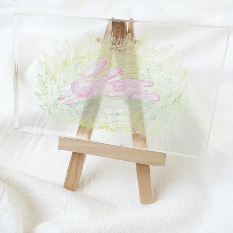 「うさぎのお昼寝」透明な透明水彩イラスト