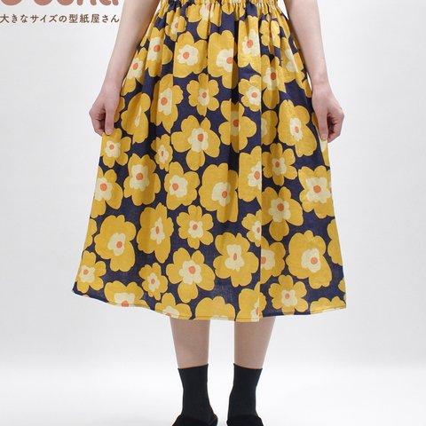 【買ってすぐ使える型紙】ゴムギャザースカート【M/L/LL/3L/4L/5L/6L/7L/8L】洋服