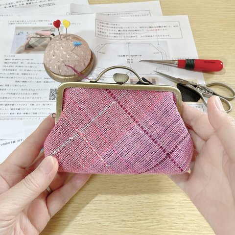 手縫いでも作れる手織りのがま口　可愛く優しいピンク【織布付き制作キット難易度②】