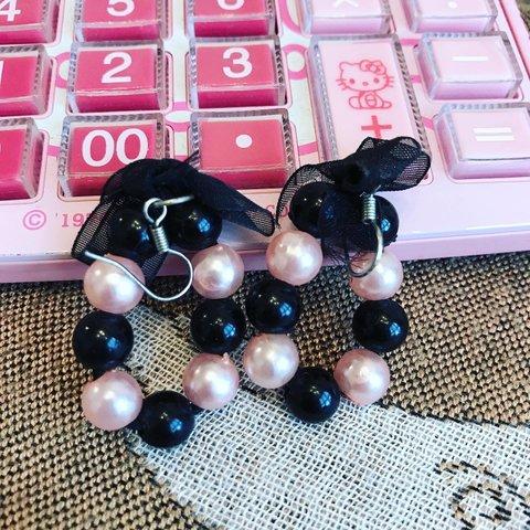 Sale (500円）ピンクと黒ピアス　Pink & Black　ピンクとブラックアクセサリー