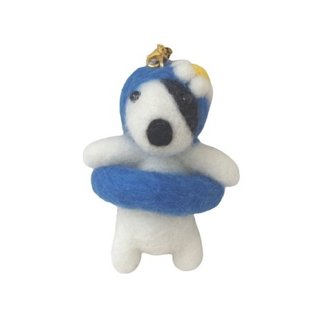 羊毛フェルト【犬】海水浴ブルテリアストラップ(キーホルダー)