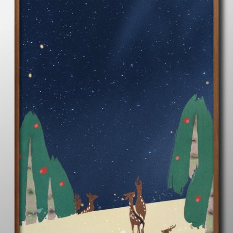 8679■ポスター　A3サイズ　『クリスマス  神坂雪佳』　アート　イラスト　北欧　デザイン　上級マット紙