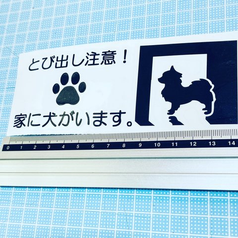 とびだし注意！家に犬がいます！ステッカー チワワver.