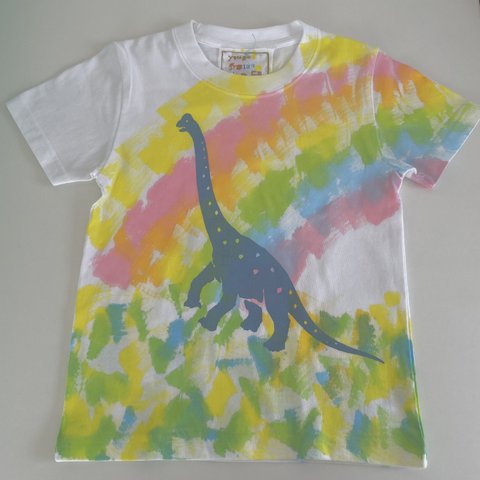 受注制作 kidsTシャツ「虹とブラキオサウルス」100~140cm対応