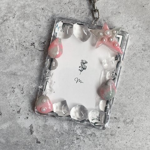 【B8トレカキーホルダー】硬質ケース 『sakuramochi』 clear × pink x green marble