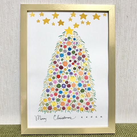 A4水彩原画　カラフルクリスマスツリー