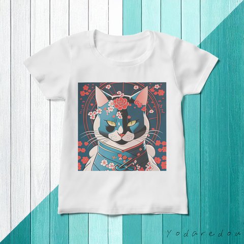 和柄猫のTシャツ ホワイト レディース【3】 