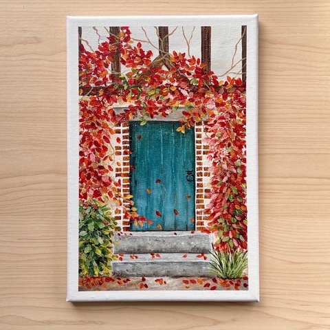 アクリル画《原画》アンティークDoor ✴︎ 紅葉 ✴︎