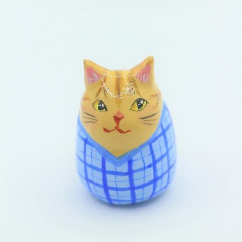 姫だるま猫　　格子柄