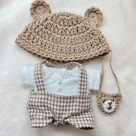 ちびぬい服　ハンドメイド♪  服上下とクマの帽子とかばんの4点セット