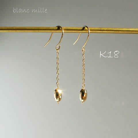 No.1772 ○* K18 キラキラ ビーズピアス ○* 18金 ゴールドビーズ フックピアス 18Kピアス アクセサリー blancmille