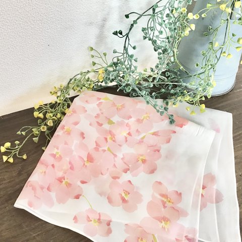 桜の型染プチスカーフ　A