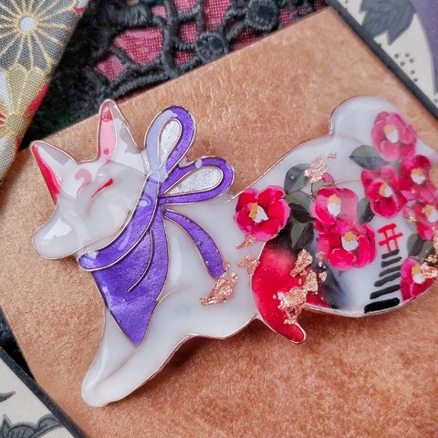 縁神様のお狐様バレッタ（hair ornaments of fox〜crimson cutie〜）