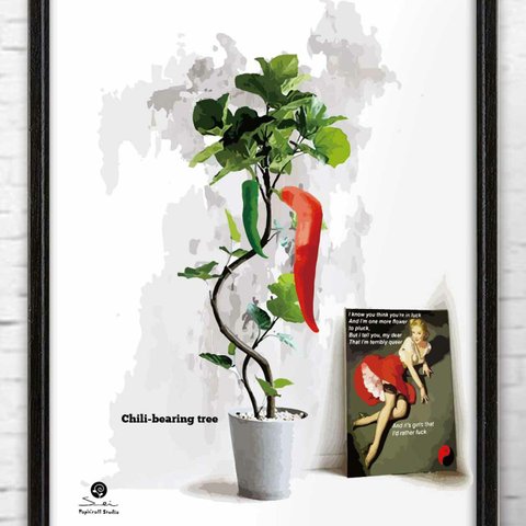 唐辛子の実る観葉植物　アートポスター  A4 　アート（イラスト・グラフィック）seiで検索　結婚祝い　新築祝い　誕生日　POP　140
