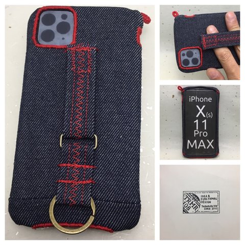 XSMax,11ProMax用 布のiPhoneジャケットデニム レッド