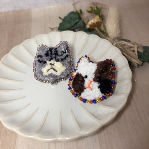 もふねこの刺繍ブローチ【サバトラ】