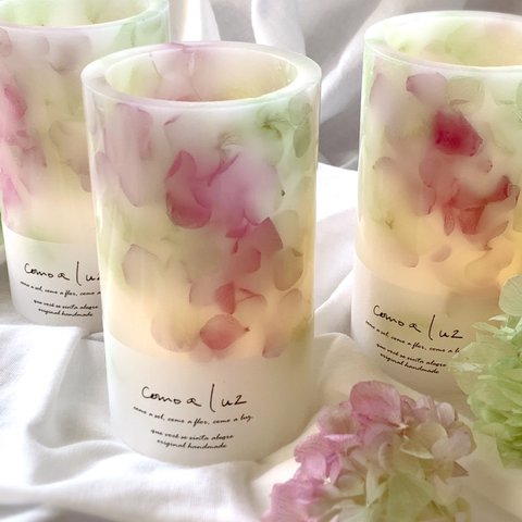 紫陽花のLEDランタンキャンドル／カシス&クリアグリーン