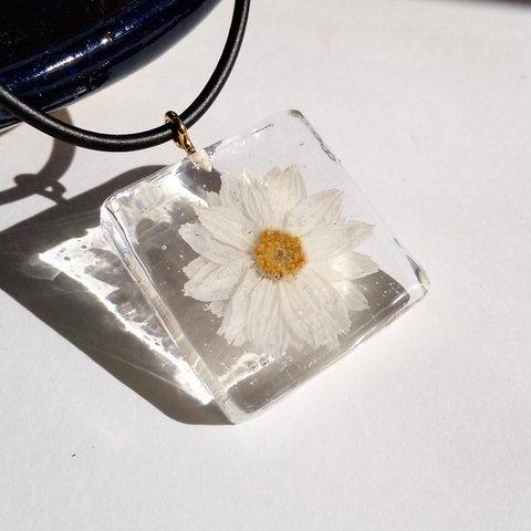 ゆきのいろ ペンダント ＊ 永久凍土 六花 雪 アクセサリー 冬 ボタニカル 白 レジン 花 スクエア おしゃれ  ネックレス winter シンプル