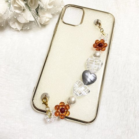 ♡NEW♡ お花 × ハート ♡ 長め ゆったり キーリングハンガー スマホチェーン 貼るだけ ☆ 強力な 両面テープ で 貼り付ける タイプなので iPhone も Android もOK♪