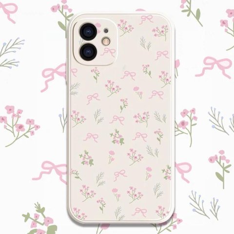 花柄＆リボン  iPhoneケース   スマホケース   ピンク  全機種対応 