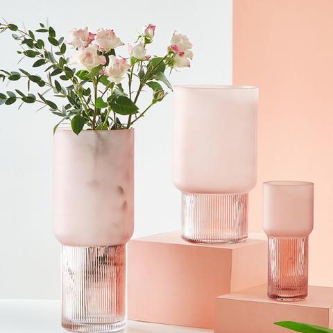 北欧  シンプル  ガラスの花瓶  挽砂ピンク  花瓶 ガラス  フラワーベース  生け花

