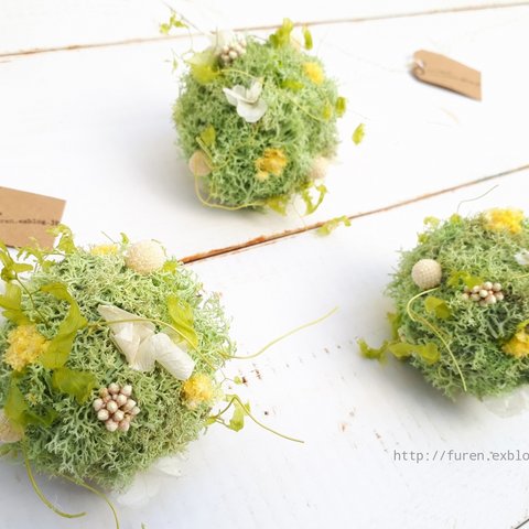 〈再販×6〉green moss ball wreath (green × yellow)
