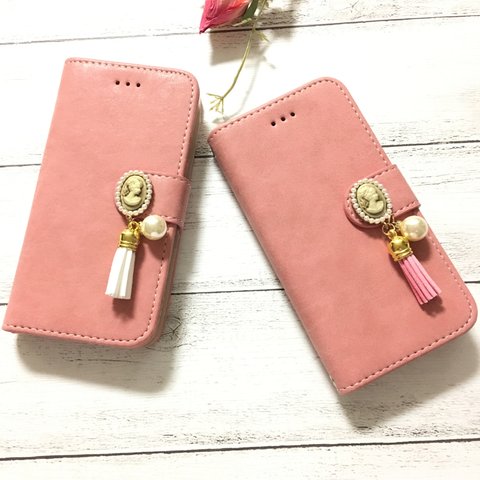  タッセル＆ビジュー付き♡手帳型iPhoneケース♡大人可愛い