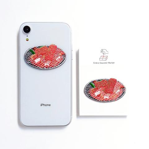 上カルビの 焼肉 の  2WAYS！刺繍のアイロンワッペン＆ステッカー スマホケースにも！