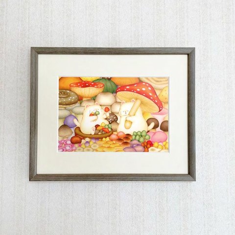 【複製原画／額装込】きのこ収穫祭