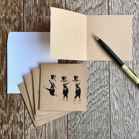 2つ折メッセージカード　ダンサー猫（5枚 + 封筒1枚）