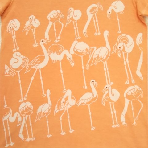 型染めSサイズ動物Tシャツ (女性用) ～フラミンゴ～