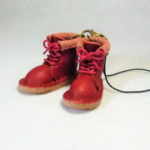 ミニチュアブーツストラップ／編み上げ／赤／靴紐赤