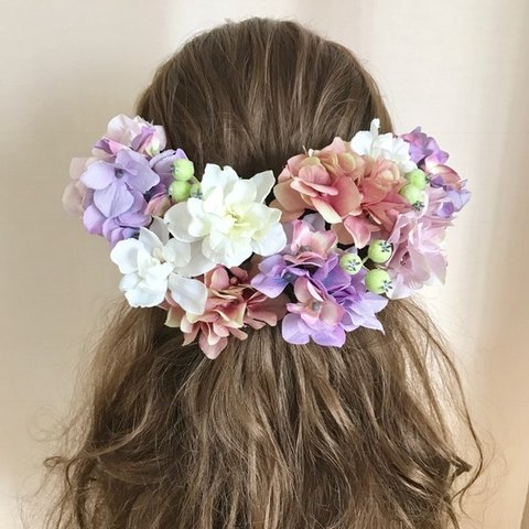 Hair flower 【パープルとアンティークピンクアジサイ】