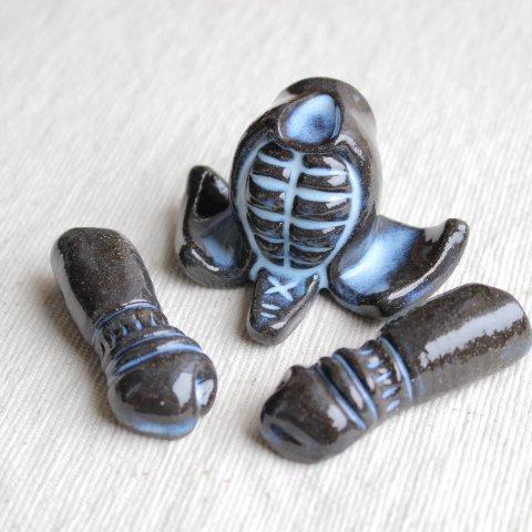 剣道のメン＆コテ箸置きセット（青黒色）