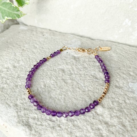 《2月誕生石　アメジスト》　アシンメトリーブレスレット　14Kgf　bracelet amethyst