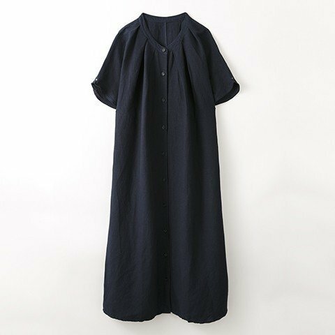 [ボタニカルダイ]ゴボウ染 スタンドカラー・ロングシャツワンピース 8514-04020-35