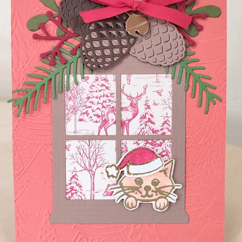 クリスマスカード　松ぼっくり　クリスマスツリー　ヒイラギ　 stampinup  ローズクラフト　ROSECRAFT