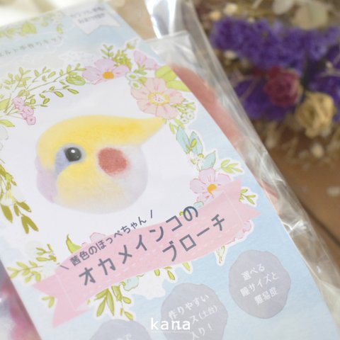 羊毛フェルト体験キット第２弾！｢茜色のほっぺちゃん！オカメインコのブローチ｣【送料無料】