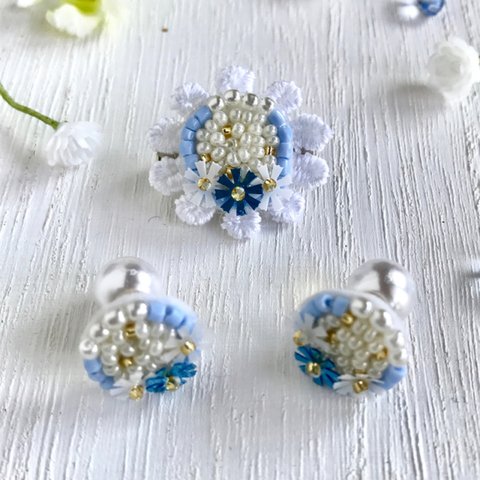 フランス製スパンコールの刺繍ピアス&ブローチ